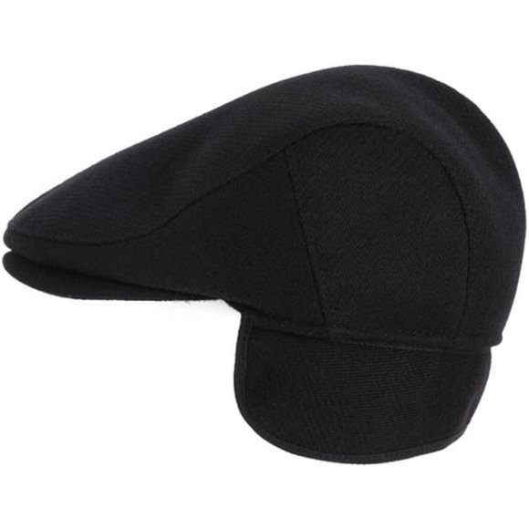Men's Newsboy Hat with Earflaps Flat Ivy Caps Black - Picture 1 of 7